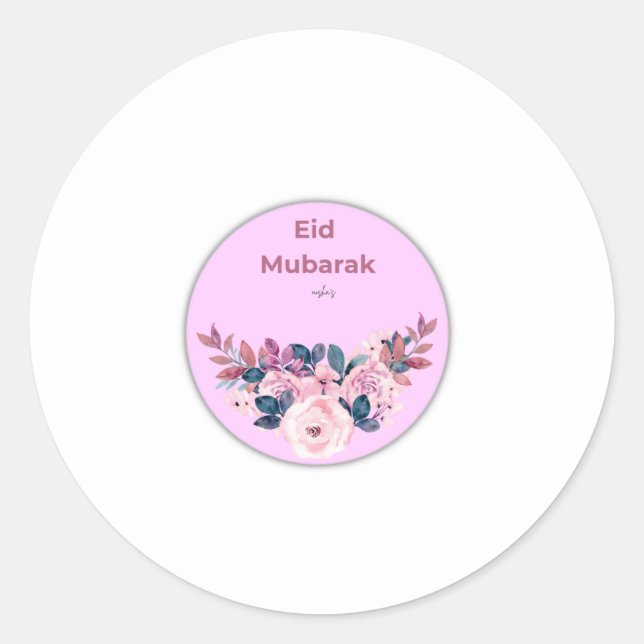 Pegatina redonda floral de Eid Mubarak (Anverso)