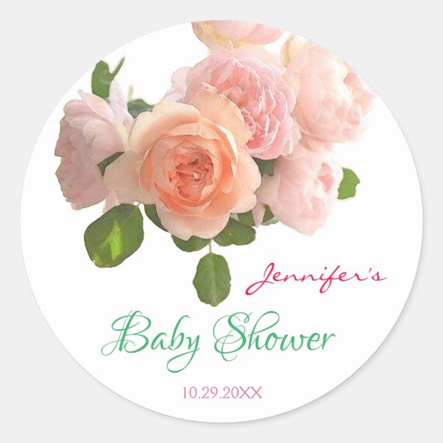 Pegatina Redonda Floral de flores de plantilla Baby Shower manuscri (Anverso)