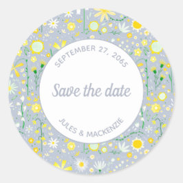 Pegatina Redonda Floral de flores silvestres azules botánicas salva