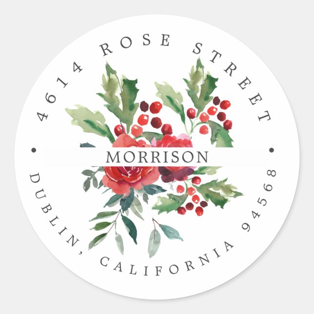 Pegatina Redonda Floral de invierno | Dirección de devolución botán (Anverso)