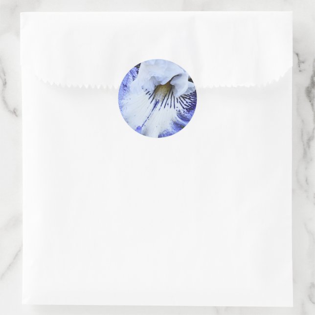 Pegatina Redonda Floral de iris con barba azul y blanca (Bolso)