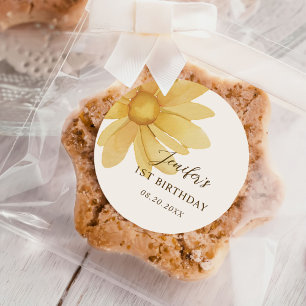 Pegatina Redonda Floral de margarita amarilla bohemia Fiesta de cum