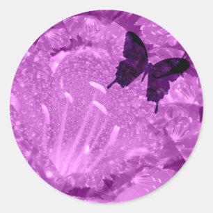 Pegatina redonda floral de mariposa morada
