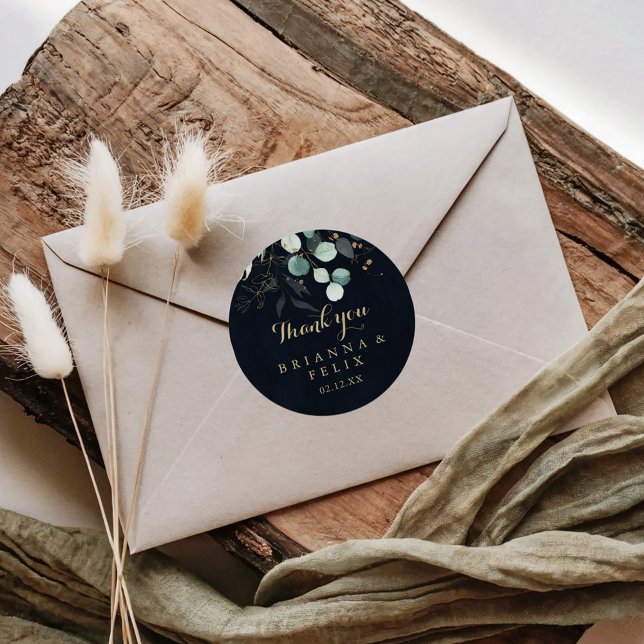 Pegatina Redonda Floral de oro rústico gracias a la boda azul (Subido por el creador)