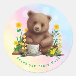 Pegatina Redonda Floral de oso suave gracias antes de ser muy perso