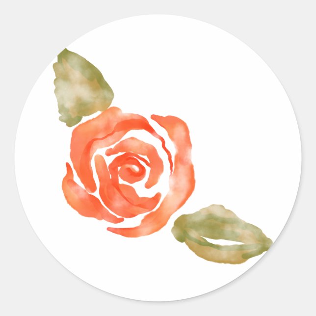 Pegatina Redonda Floral de rosa roja, ilustracion acuarela (Anverso)