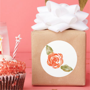 Pegatina Redonda Floral de rosa roja, ilustracion acuarela