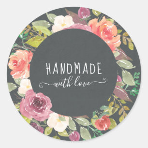 Pegatina Redonda Floral de verano vibrante hecha a mano con amor