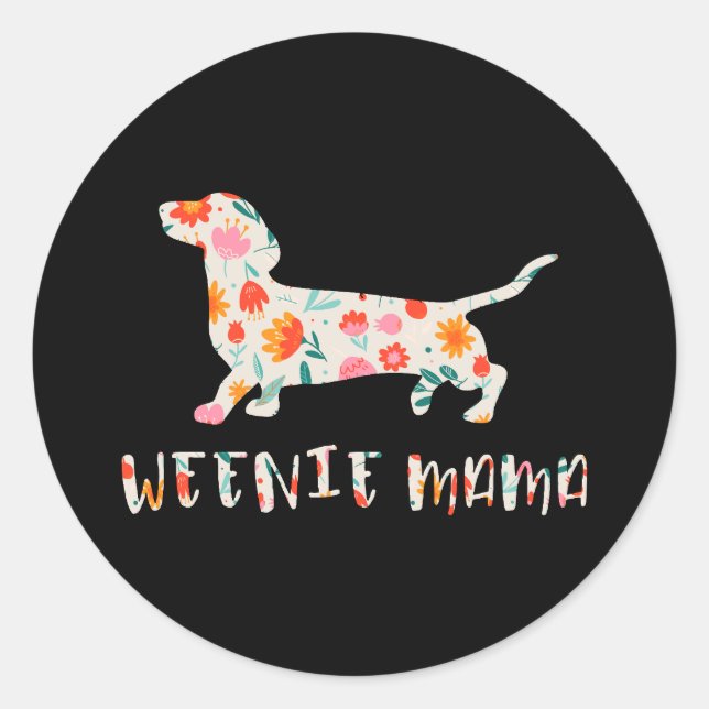 Pegatina Redonda Floral de Weenie Mama Dachshund (Anverso)