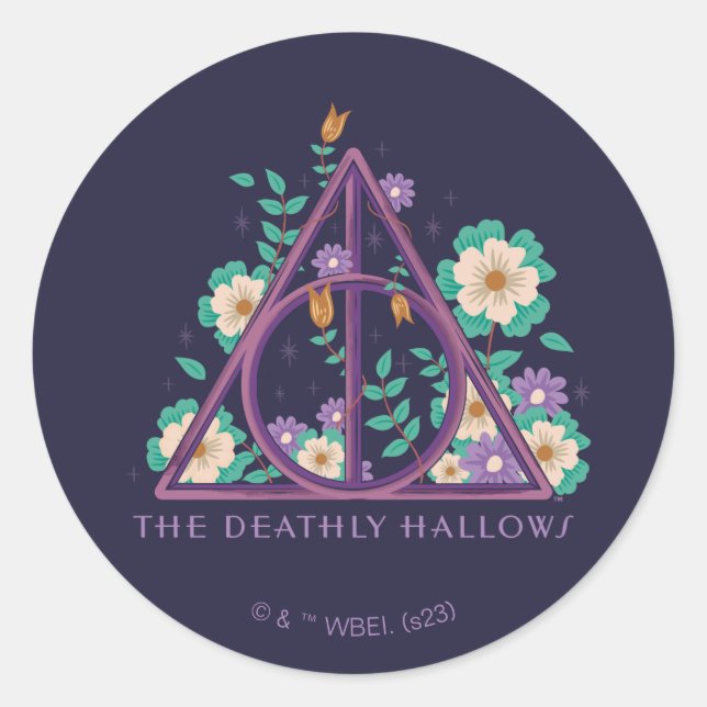 Pegatina Redonda Floral Deathly Hallow Graphic (Anverso)