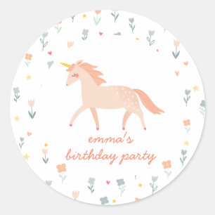 Pegatina Redonda Floral dulce unicornio