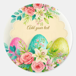 Pegatina Redonda Floral Easter Eggs & Spring Roses Personalized