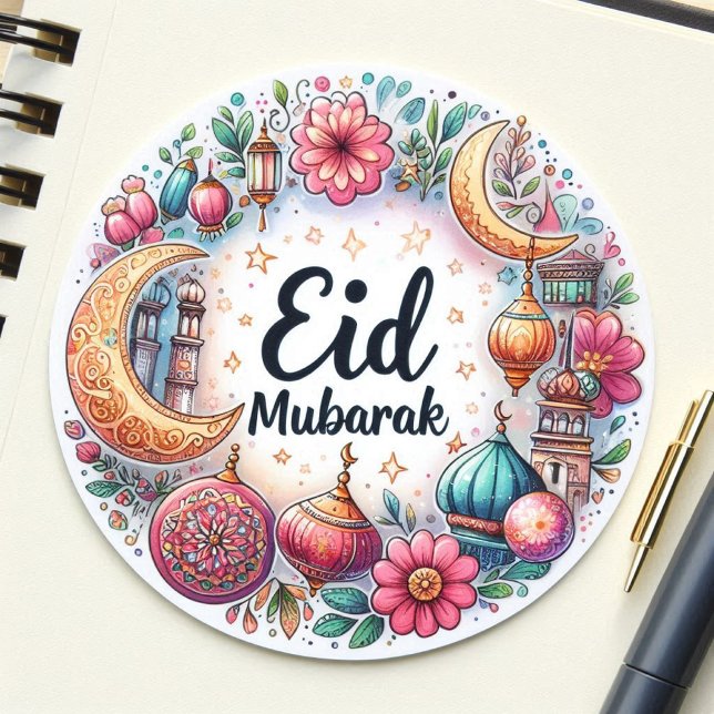 Pegatina Redonda Floral Eid Mubarak (Eid Sticker)