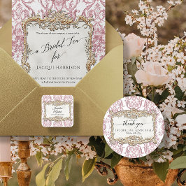 Pegatina Redonda Floral Elegante Vintage Rosa y Oro Blanco Gracias