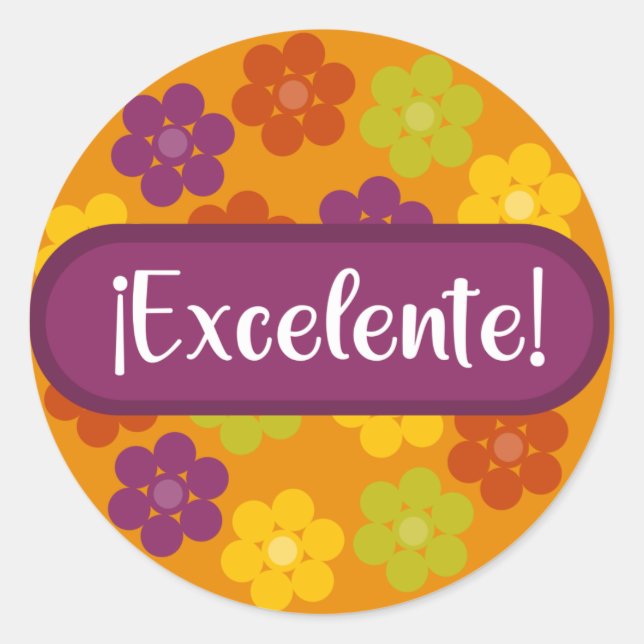 Pegatina Redonda Floral Excelente Recompensa al profesor español (Anverso)