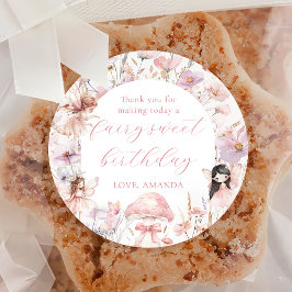 Pegatina Redonda Floral Fairy First Birthday Party Sticker