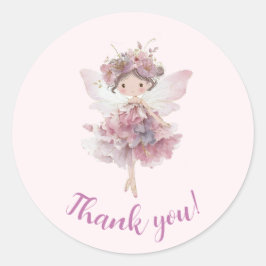 Pegatina Redonda Floral Fairy First Party Thank You Sticker