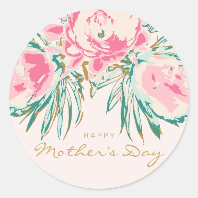 Pegatina Redonda Floral feliz Día de la Madre (Anverso)