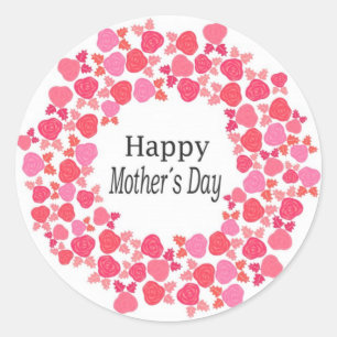 Pegatina Redonda Floral Feliz Día de la Madre