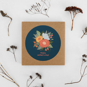 Pegatina Redonda Floral feliz día de la madre