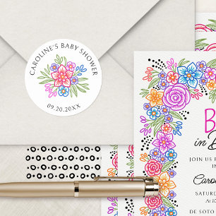Pegatina Redonda Floral Fiesta Vivid Baby Shower