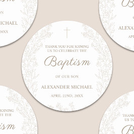 Pegatina Redonda Floral Flowers Christian Cross Baptism Thank You