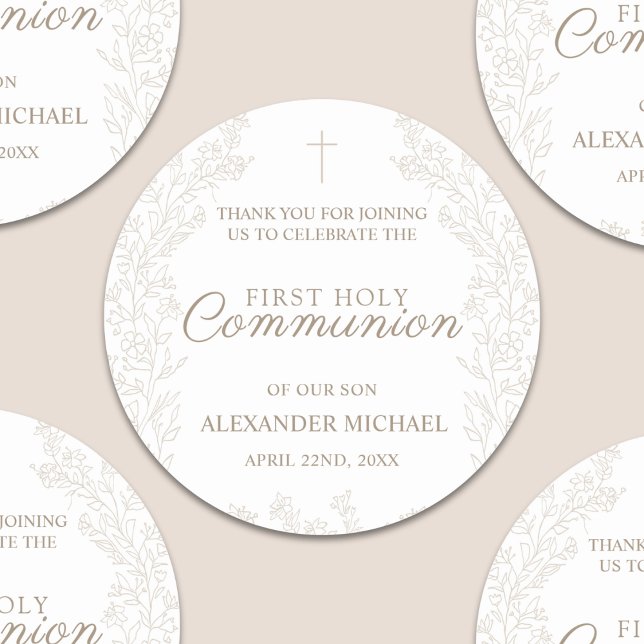 Pegatina Redonda Floral Flowers Christian Cross Baptism Thank You (Subido por el creador)