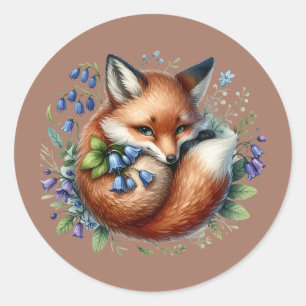 Pegatina Redonda Floral Fox Botanical Woodland Art