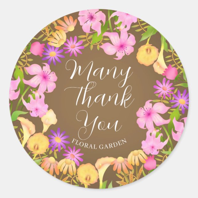 Pegatina Redonda Floral Garden Brown (Anverso)
