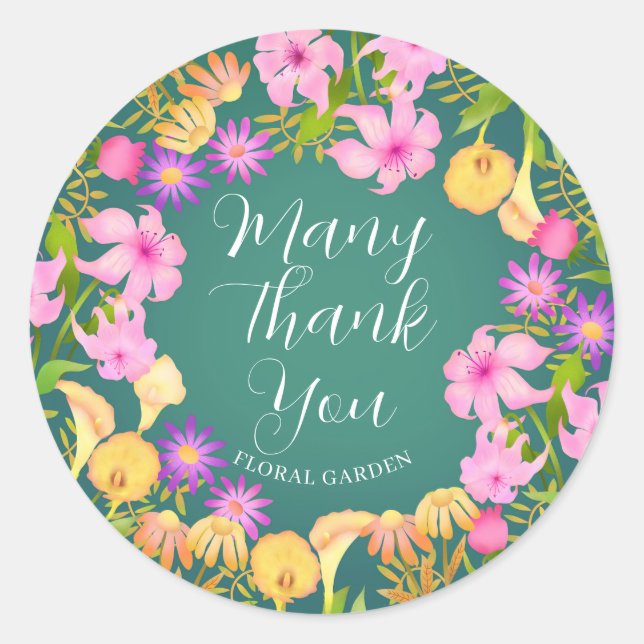 Pegatina Redonda Floral Garden Green (Anverso)