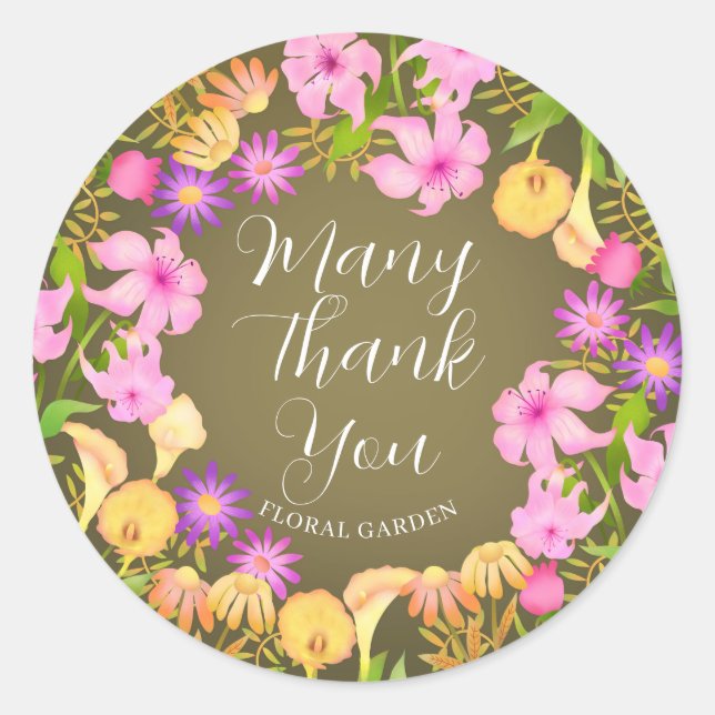 Pegatina Redonda Floral Garden Olive (Anverso)
