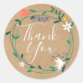 Pegatina Redonda Floral Garland Gracias