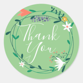 Pegatina Redonda Floral Garland Gracias