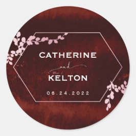 Pegatina Redonda Floral geométrica rosa rugosa