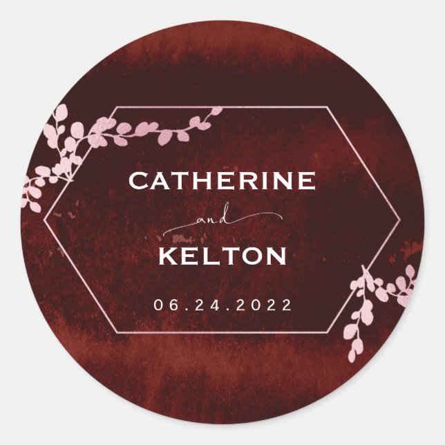 Pegatina Redonda Floral geométrica rosa rugosa (Anverso)