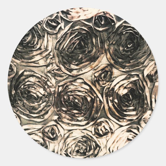 Pegatina Redonda Floral Glamour Rosas Dorado Bronce Rústico (Anverso)
