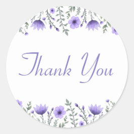 Pegatina Redonda Floral Gracias Boda Flores Moradas