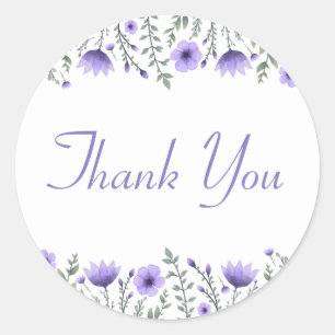 Pegatina Redonda Floral Gracias Boda Flores Moradas