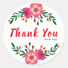Pegatina Redonda Floral Gracias Nombre personalizado Negocios Acció