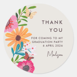 Pegatina Redonda Floral Graduation Thank You Party Favor Sticker