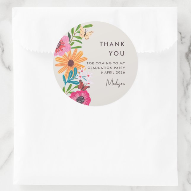 Pegatina Redonda Floral Graduation Thank You Party Favor Sticker (Bolso)