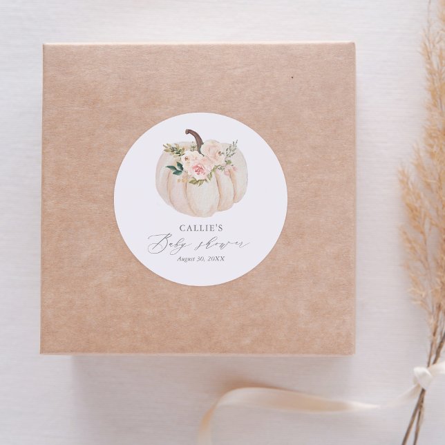 Pegatina Redonda Floral Greeneration Pumpkin Baby Shower (Subido por el creador)