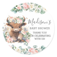 Floral Greenery Cute Highland Cow Gracias Por Favo