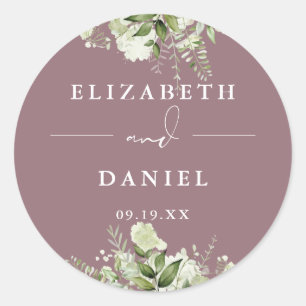 Pegatina Redonda Floral Greenery Mauve Wedding Favor