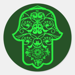 Pegatina Redonda Floral Hamsa (Verde)