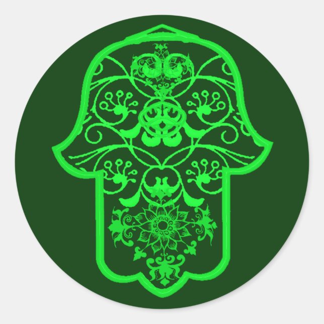 Pegatina Redonda Floral Hamsa (Verde) (Anverso)