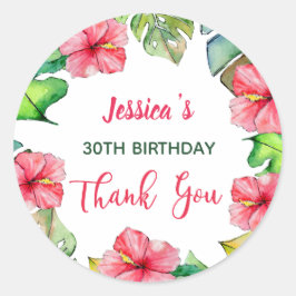 Pegatina Redonda Floral hawaiana Gracias Cumpleaños