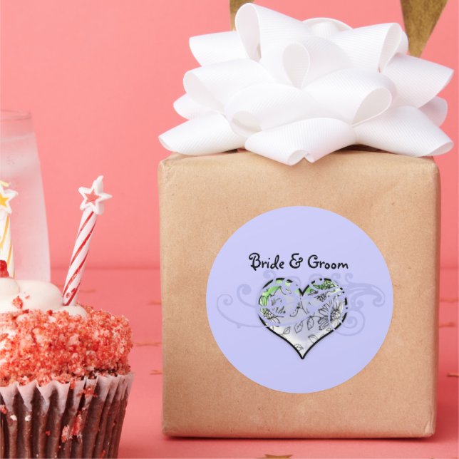 Pegatina Redonda Floral Heart Periwinkle Blue y un toque de cal (Fiesta)