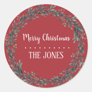 Pegatina Redonda Floral Holy Wreath   Navidades personalizados