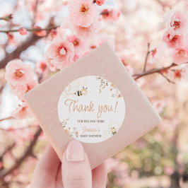 Pegatina Redonda Floral Honey Bee Baby Shower Gracias